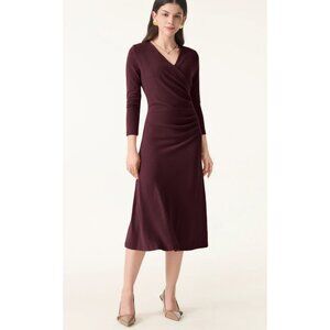 OGL Slimming Surplice 3/4 Sleeve Midi Dress Women's Size Large in Ruby NWT!